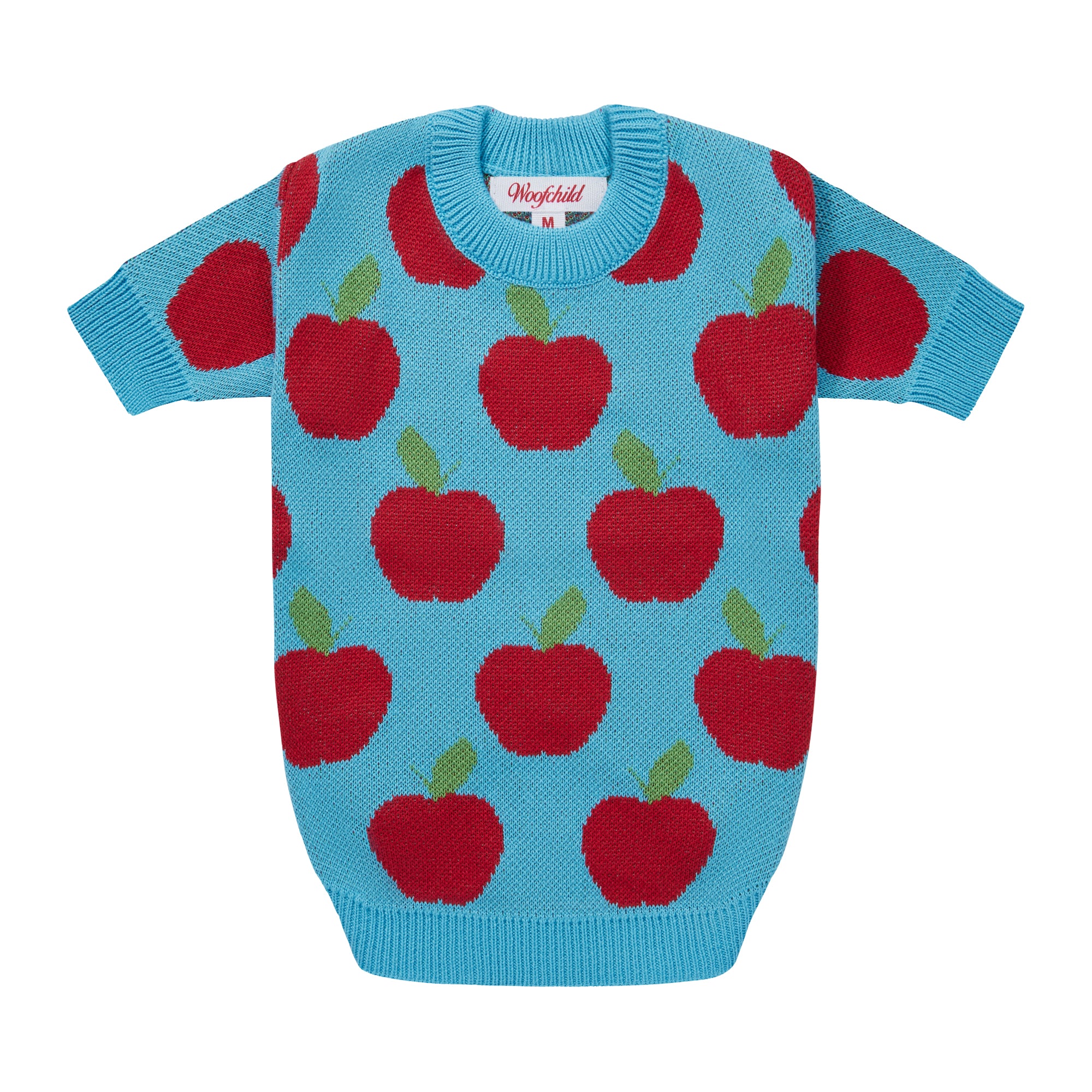 niebieski sweterek dla psa w jabłka